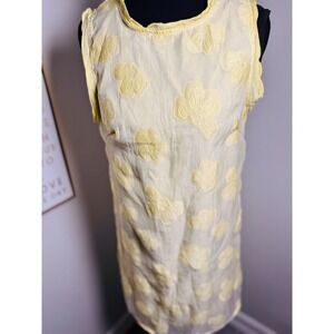 Emery Rose Yellow Floral Applique Shift Dress Sleeveless Crew Neck Small